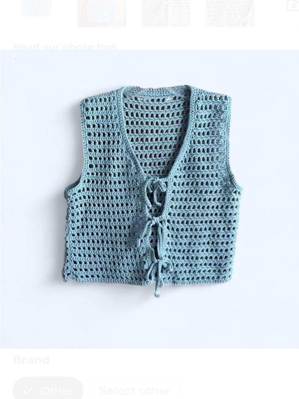 Crochet Tie-Front Vest - Light Blue Handmade